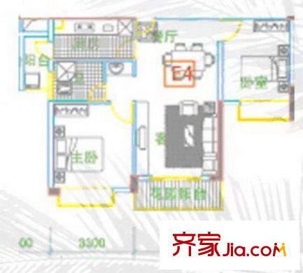 風(fēng)格雨林戶型圖E4兩房兩廳 2室2廳1衛(wèi)1廚