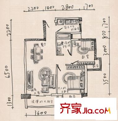 風(fēng)格雨林戶型圖長灘島戶型 2室2廳1衛(wèi)1廚