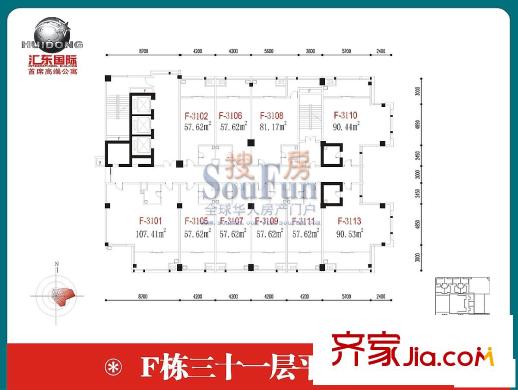 匯東國際住宅戶型圖F棟31層平面圖 