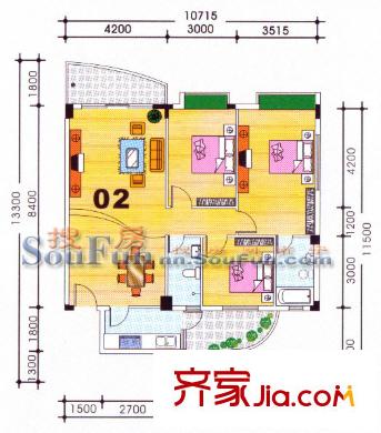 嘉州華都戶型圖3室2廳2衛(wèi)1廚