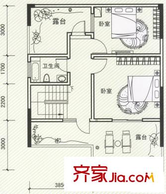 金象綠城戶型圖A8樓中樓下層 2室2廳2衛(wèi)1廚
