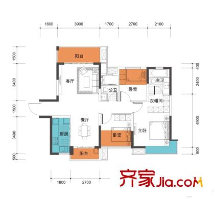 華潤二十四城1-2、6-7號樓3C-1戶型 3室2廳2衛(wèi)1廚