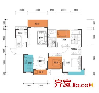 華潤二十四城3、5、8-9號樓4D戶型 4室2廳2衛(wèi)1廚