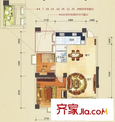 金領(lǐng)公館戶型圖03戶型 2室2廳1衛(wèi)1廚