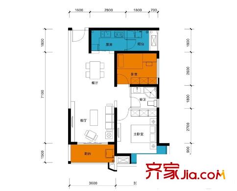 華潤二十四城16#03戶型 2室2廳1衛(wèi)1廚