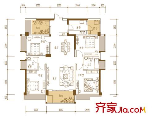振業(yè)青秀山1號(hào)戶(hù)型圖M流金歲月戶(hù)型 4室2廳2衛(wèi)1廚