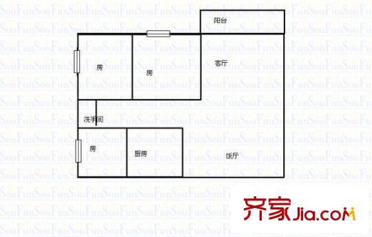 區(qū)工商局宿舍 3室 戶型圖