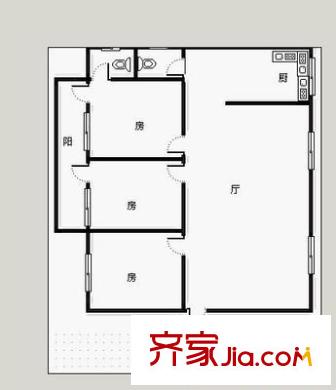 區(qū)工商局宿舍 3室 戶型圖