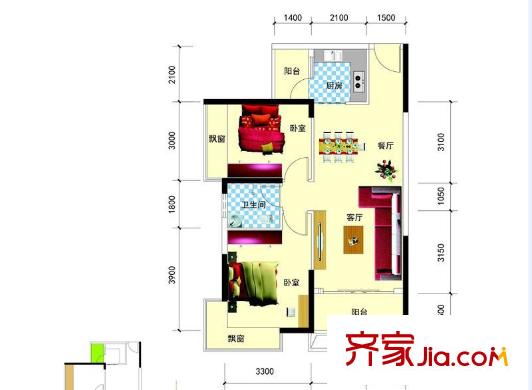 宏桂東平方米戶型圖2室2廳1衛(wèi) 2室2廳1衛(wèi)1廚