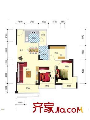 宏桂東平方米戶型圖3室2廳1衛(wèi) 3室2廳1衛(wèi)1廚