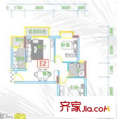風(fēng)格雨林戶型圖E2兩房兩廳 2室2廳1衛(wèi)1廚