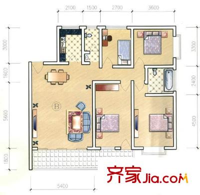 麗江花園戶型圖3室1廳2衛(wèi) 4室2廳2衛(wèi)1廚