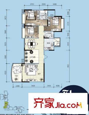 西湖東郡戶型圖F1戶型 3室2廳2衛(wèi)1廚
