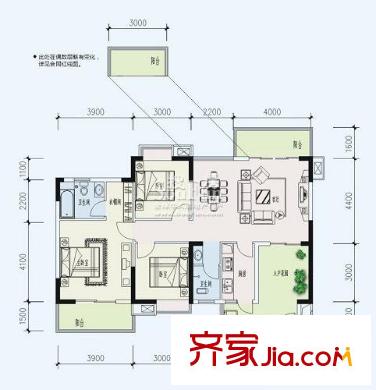 西湖東郡戶型圖C1三房兩廳 3室2廳2衛(wèi)1廚
