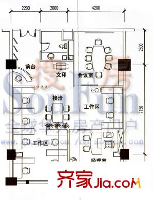 匯東國(guó)際住宅戶型圖商務(wù)公寓 3室2廳1衛(wèi)1廚