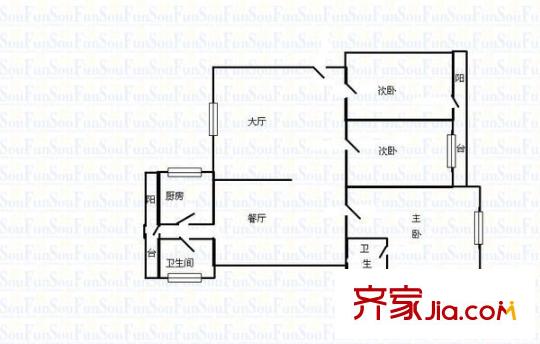 東方花園 3室 戶型圖