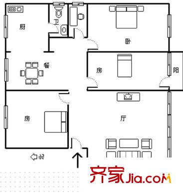 茶花園小區(qū) 3室 戶型圖