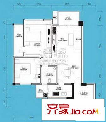 嘉華綠洲戶型圖A戶型 2室2廳1衛(wèi)1廚