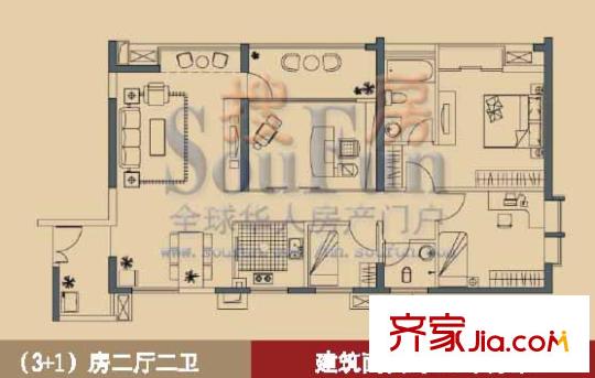 金湖帝景戶型圖3室2廳2衛(wèi)1廚