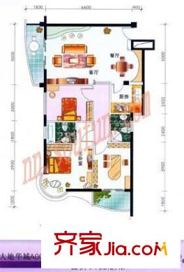 大地華城戶型圖2室2廳1衛(wèi)1廚