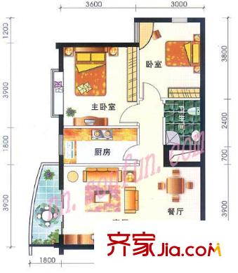 大地華城戶型圖2室2廳1衛(wèi)1廚
