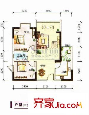 世貿(mào)西城戶型圖I戶型 2室2廳1衛(wèi)1廚