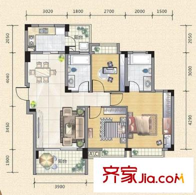 韓國(guó)園 3室 戶型圖