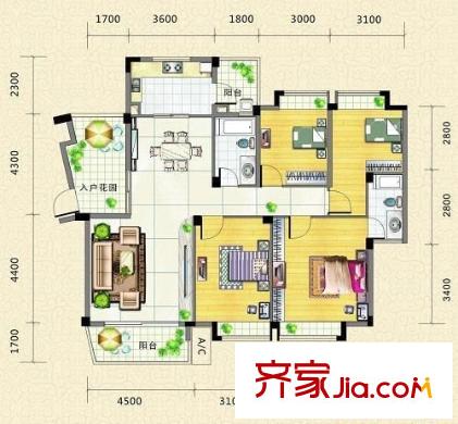 韓國(guó)園 4室 戶型圖