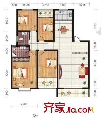 南國(guó)花園康城戶型圖4室2廳一廚一衛(wèi).4jpg 4室2廳1衛(wèi)1廚
