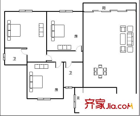秀湖花園 3室 戶型圖