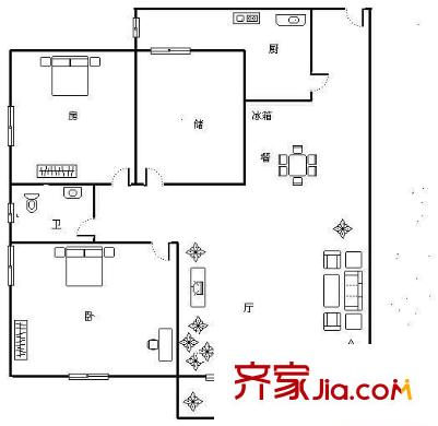 秀湖花園 3室 戶型圖