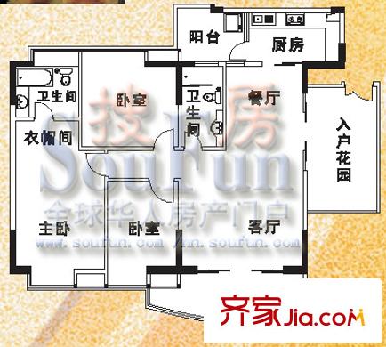 保利鳳翔花園戶型圖3室2廳2衛(wèi)1廚