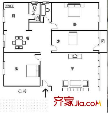 茶花園小區(qū) 3室 戶型圖
