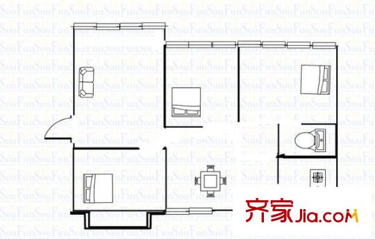 武警水電生活區(qū)戶型圖3室2廳1衛(wèi) 3室2廳1衛(wèi)1廚