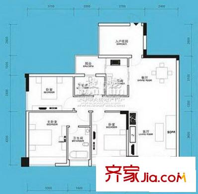 嘉華綠洲戶型圖C戶型 3室2廳2衛(wèi)1廚
