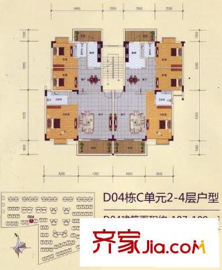 云星尚雅名都戶型圖D04棟C單元2-4層戶型 3室2廳2衛(wèi)1廚