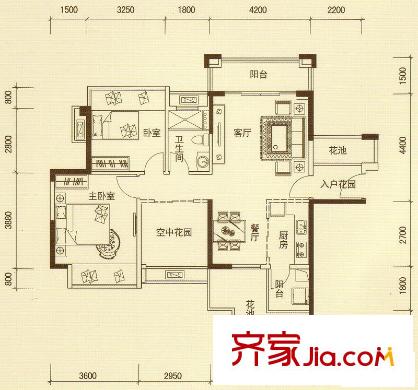 瀚林雅筑戶型圖10棟A04單元 2室2廳2衛(wèi)1廚