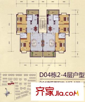 云星尚雅名都戶型圖D04棟2-4層戶型 3室2廳2衛(wèi)1廚