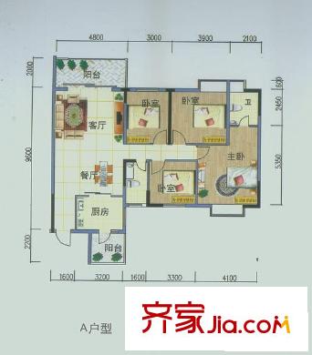 永凱春暉花園戶型圖A戶型 4室2廳2衛(wèi)1廚