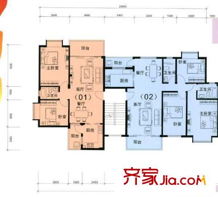 同和華彩美地戶型圖2室2廳1衛(wèi)1廚