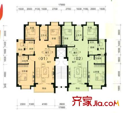 同和華彩美地戶型圖3室2廳2衛(wèi)1廚