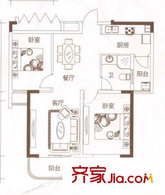 福滿花園 2室 戶型圖