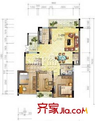 遠辰山水一號戶型圖1#二號房戶型 3室2廳2衛(wèi)1廚