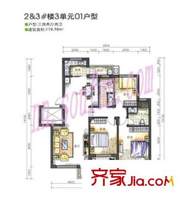 萬(wàn)正假日風(fēng)景戶型圖2&3#02戶型 3室2廳2衛(wèi)1廚