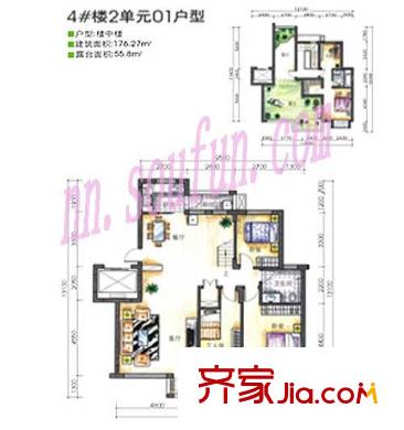 萬正假日風(fēng)景戶型圖9#01戶型樓中樓 5室2廳2衛(wèi)1廚