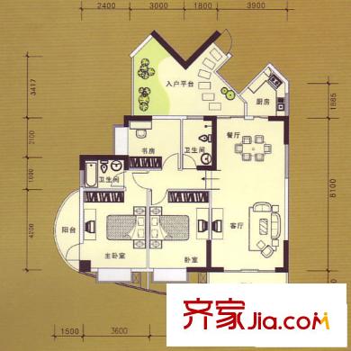 萬昌南湖景園戶型圖名月居(05號房) 3室2廳2衛(wèi)1廚