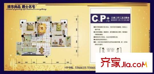 中茵麗景豪庭戶型圖C、P＋戶型 3室2廳2衛(wèi)1廚