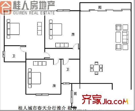 秀湖花園 3室 戶型圖