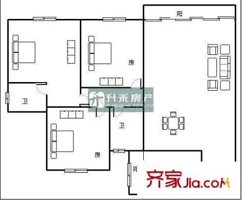 秀湖花園 3室 戶型圖