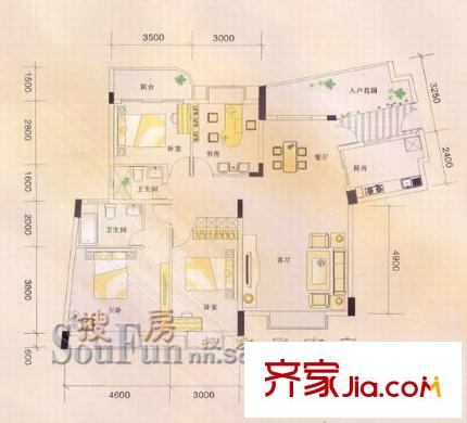 城市花園戶型圖E4型 4室2廳2衛(wèi)1廚